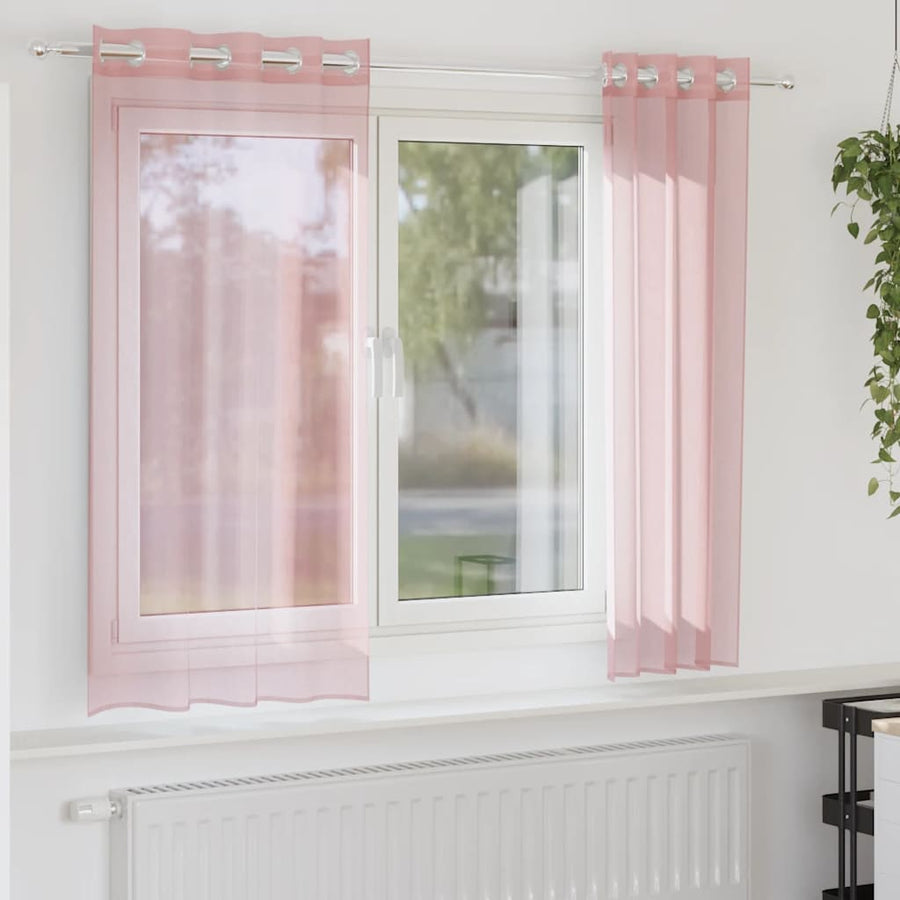 Gordijnen voile met doorvoertules 2 st 140x140 cm roze