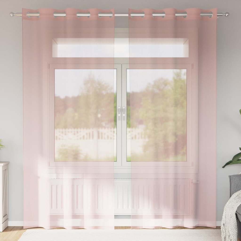 Gordijnen voile met doorvoertules 2 st 140x245 cm roze