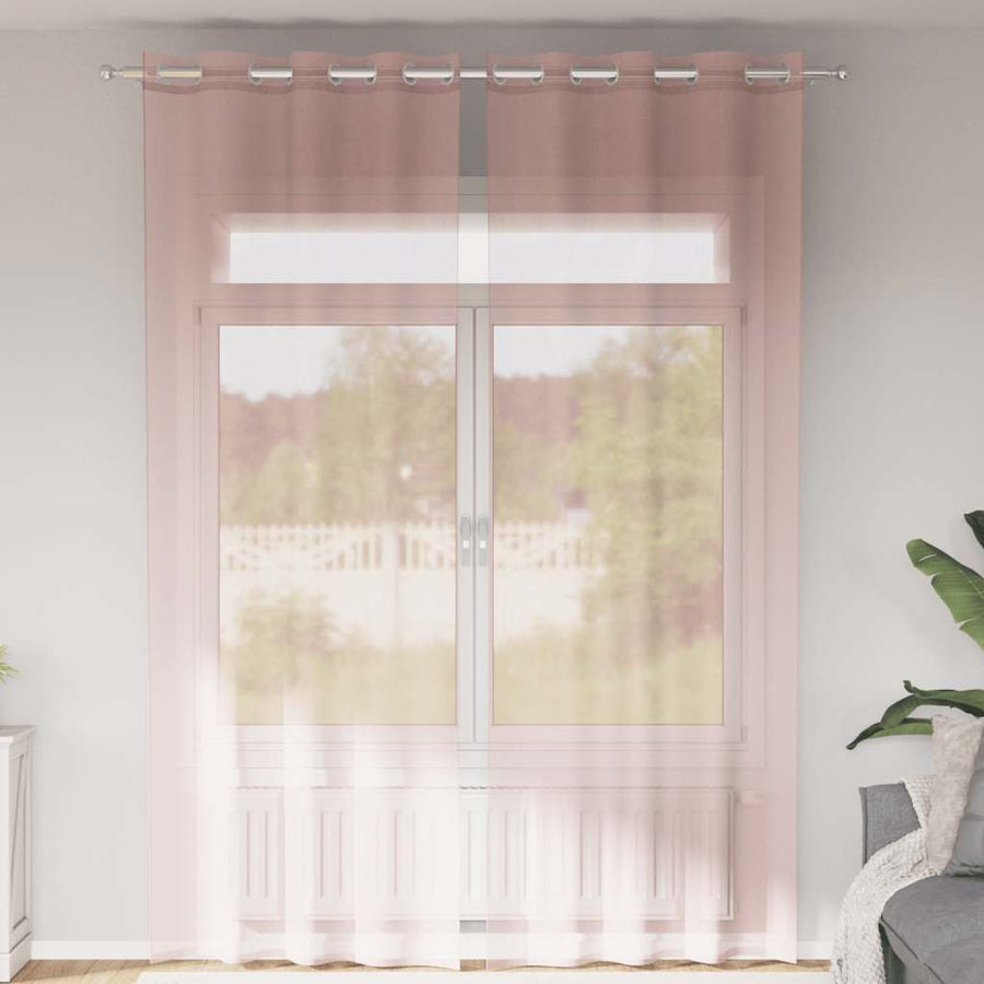 Gordijnen Voile met doorvoertules 2 st 140x260 cm roze