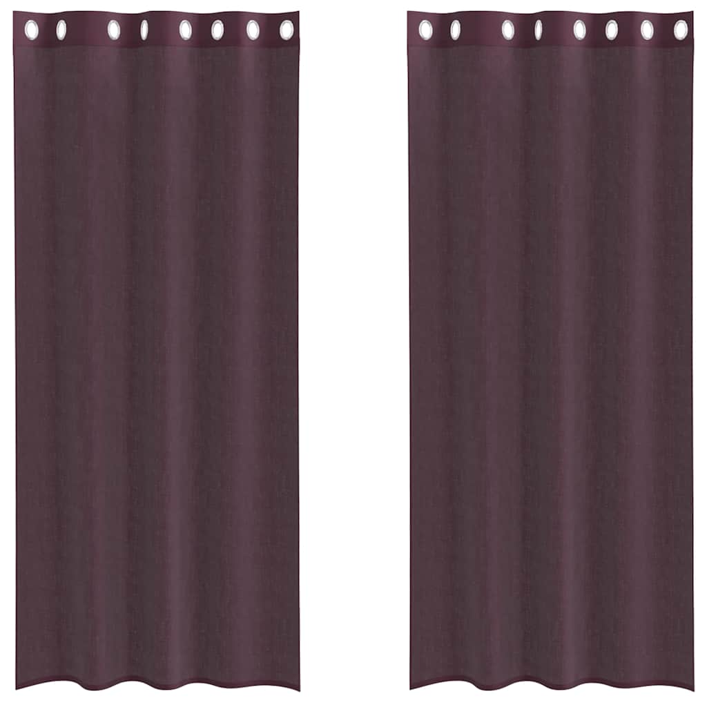 Gordijnen voile met doorvoertules 2 st 140x225 cm paars