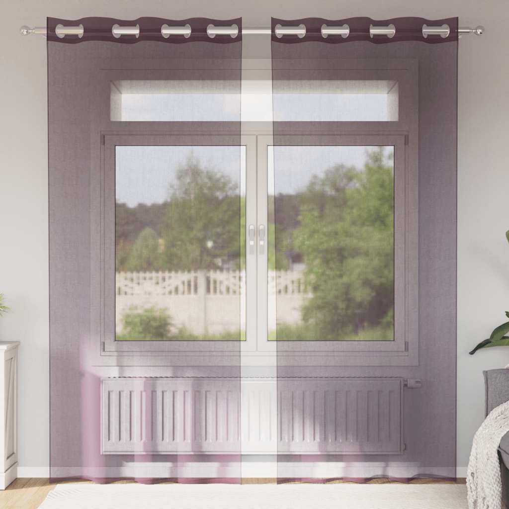 Gordijnen voile met doorvoertules 2 st 140x225 cm paars