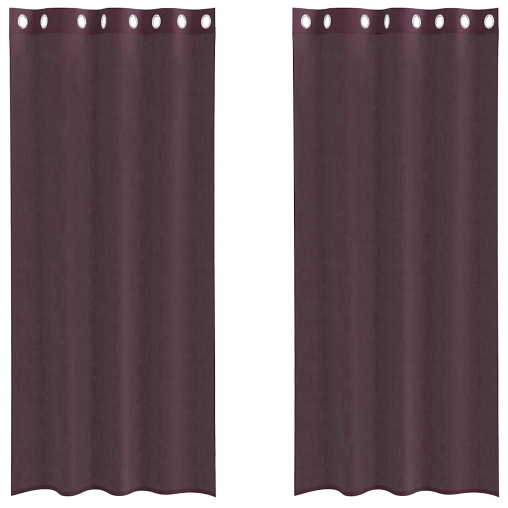 Gordijnen voile met doorvoertules 2 st 140x245 cm paars
