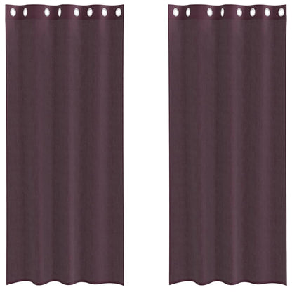 Gordijnen voile met doorvoertules 2 st 140x245 cm paars
