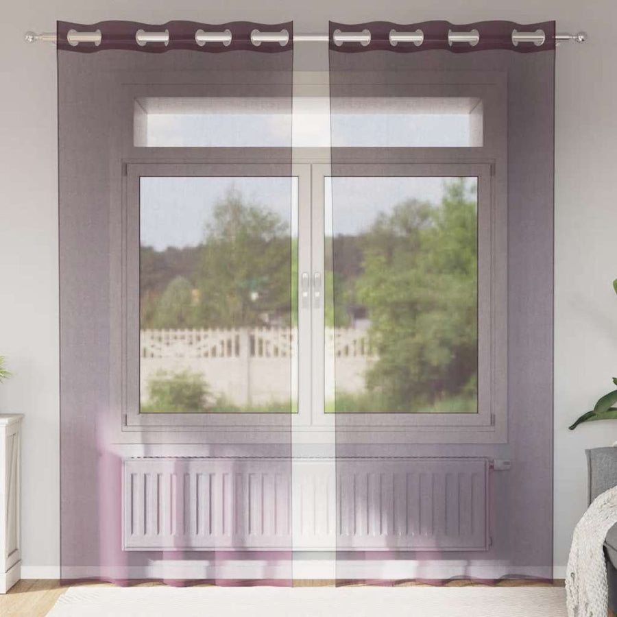 Gordijnen voile met doorvoertules 2 st 140x245 cm paars