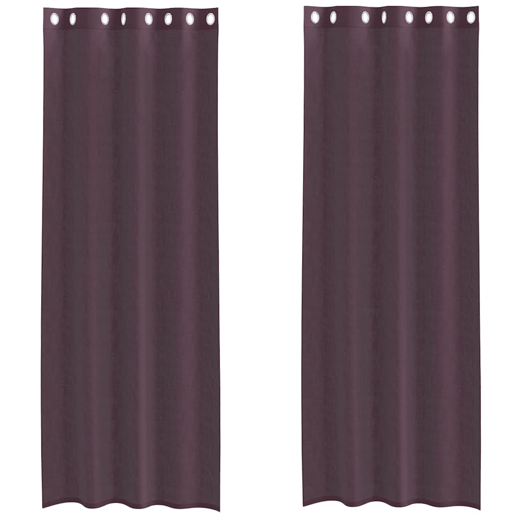 Gordijnen voile met doorvoertules 2 st paars 140x260 cm