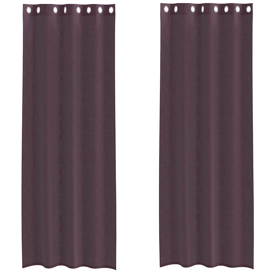 Gordijnen voile met doorvoertules 2 st paars 140x260 cm