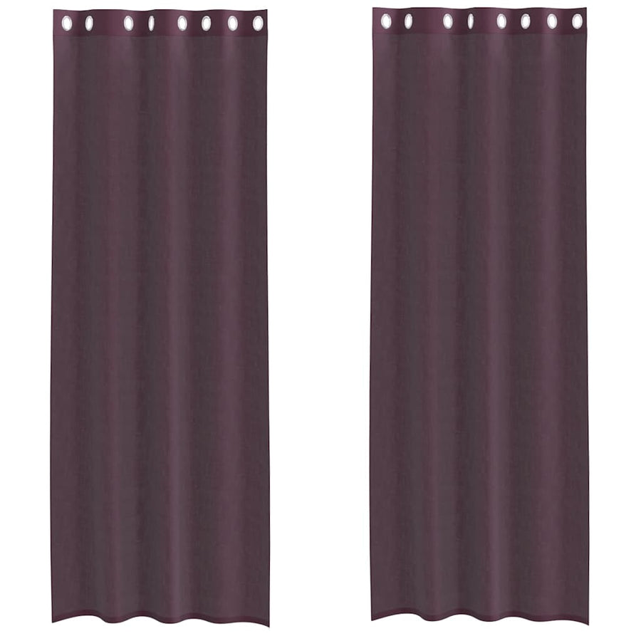 Gordijnen voile met doorvoertules 2 st 140x300 cm paars