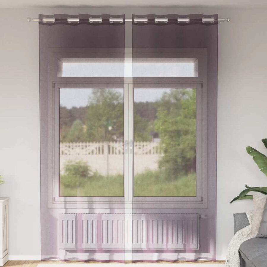 Gordijnen voile met doorvoertules 2 st 140x300 cm paars