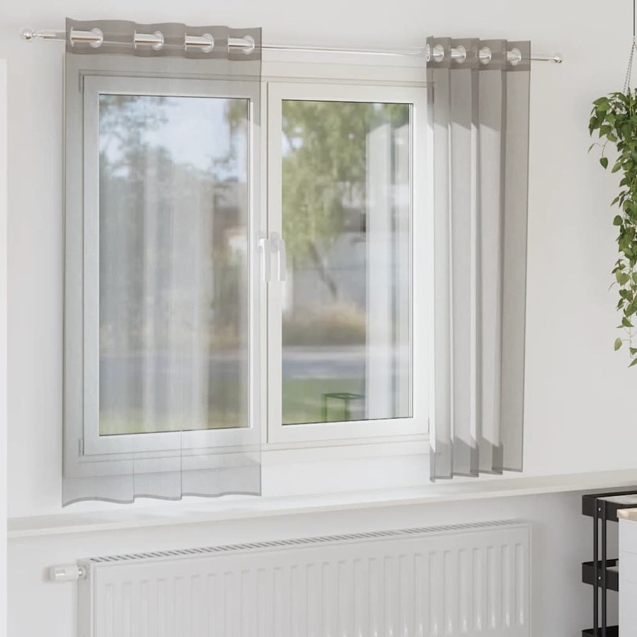 Gordijnen voile met doorvoertules 2 st 140x140 cm lichtgrijs