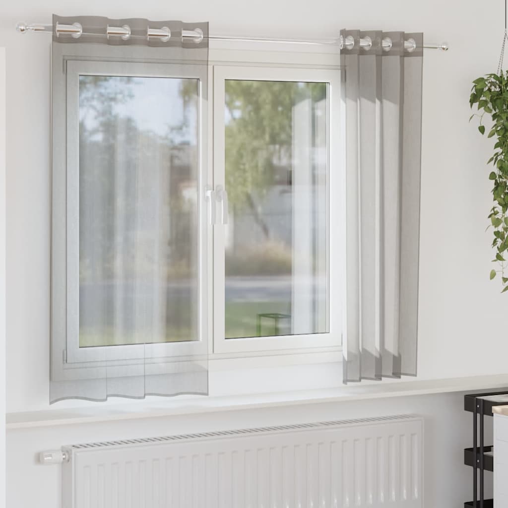 Gordijnen voile met doorvoertules 2 st 140x175 cm lichtgrijs