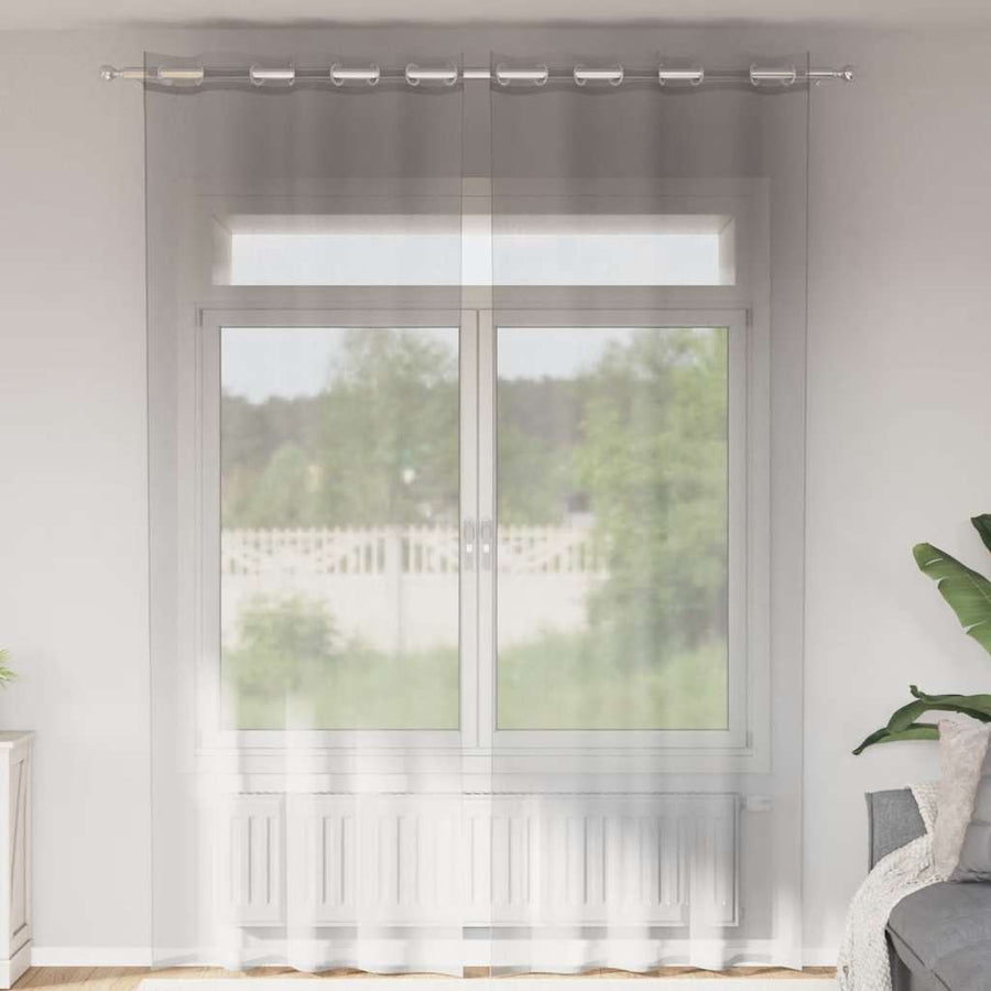 Gordijnen voile met doorvoertules 2 st 140x260 cm lichtgrijs