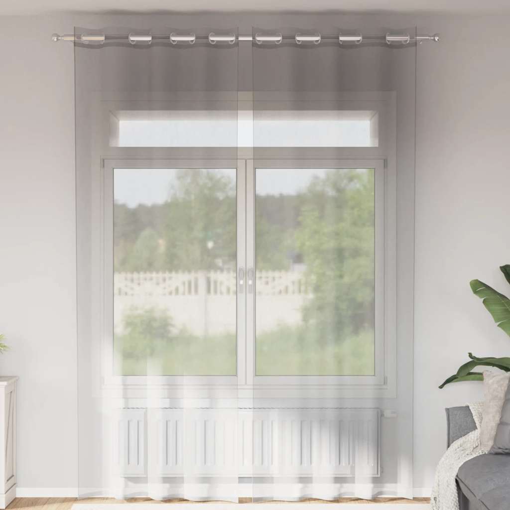 Gordijnen voile met doorvoertules 2 st 140x300 cm lichtgrijs