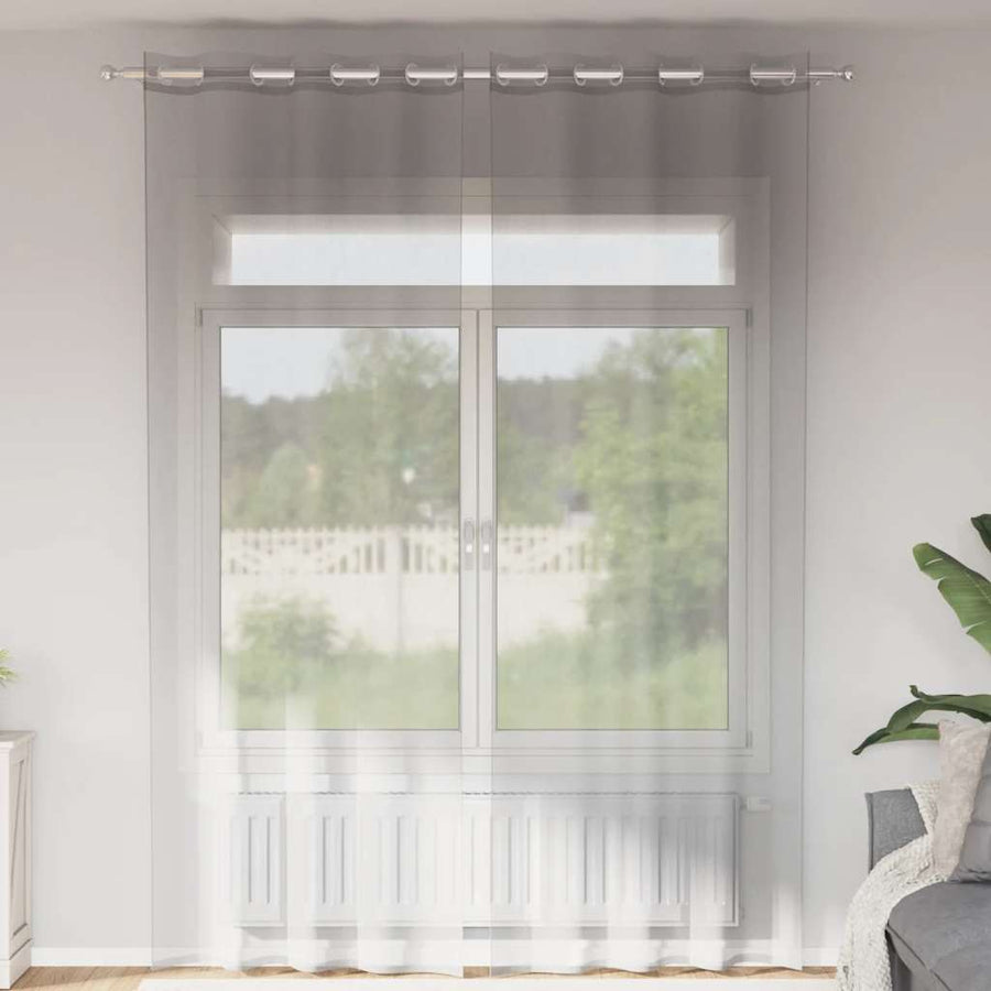 Gordijnen voile met doorvoertules 2 st 140x300 cm lichtgrijs
