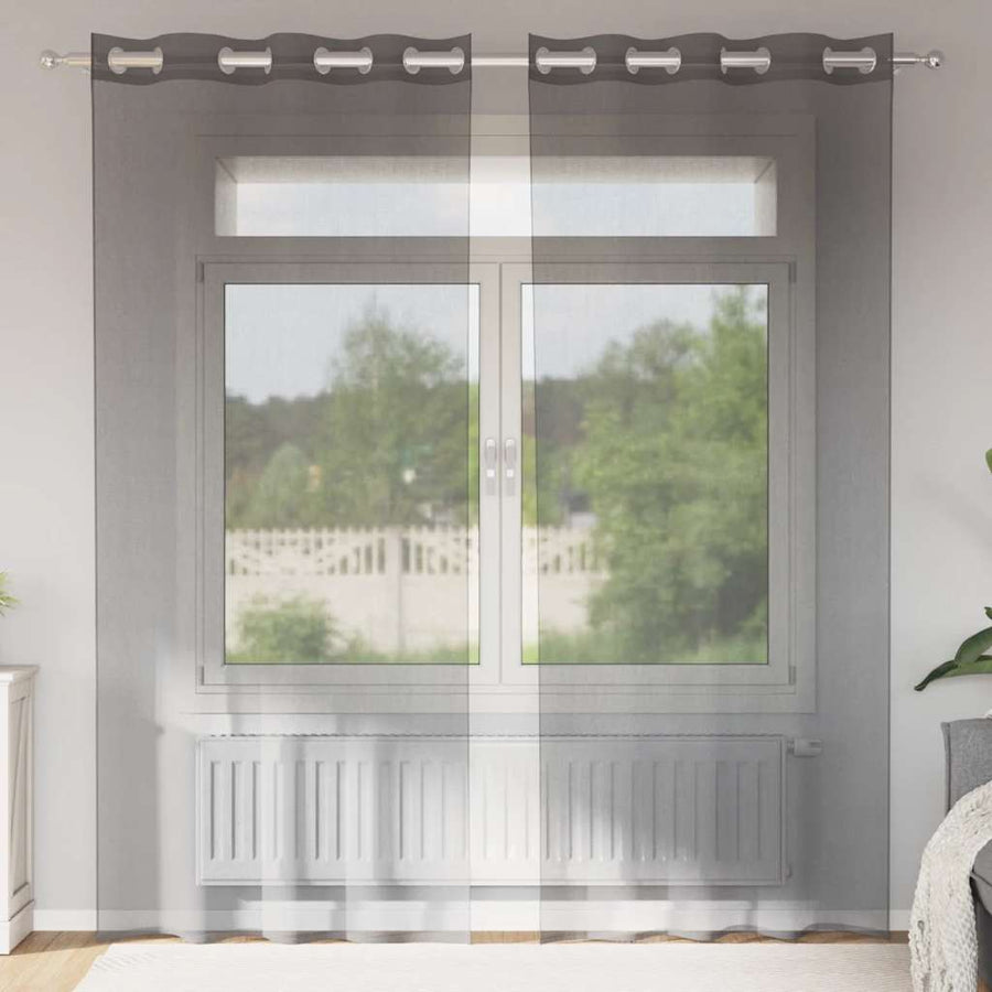 Gordijnen voile met doorvoertules 2 st lichtbruin