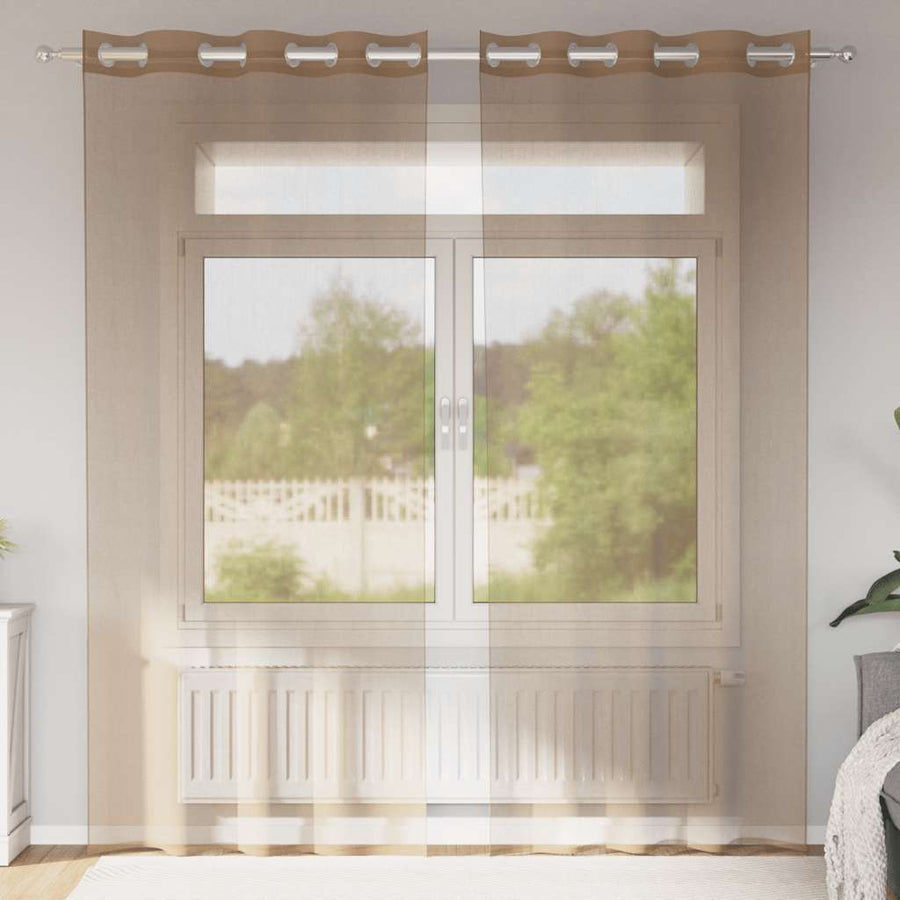 Gordijnen voile met doorvoertules 2 st lichtbruin