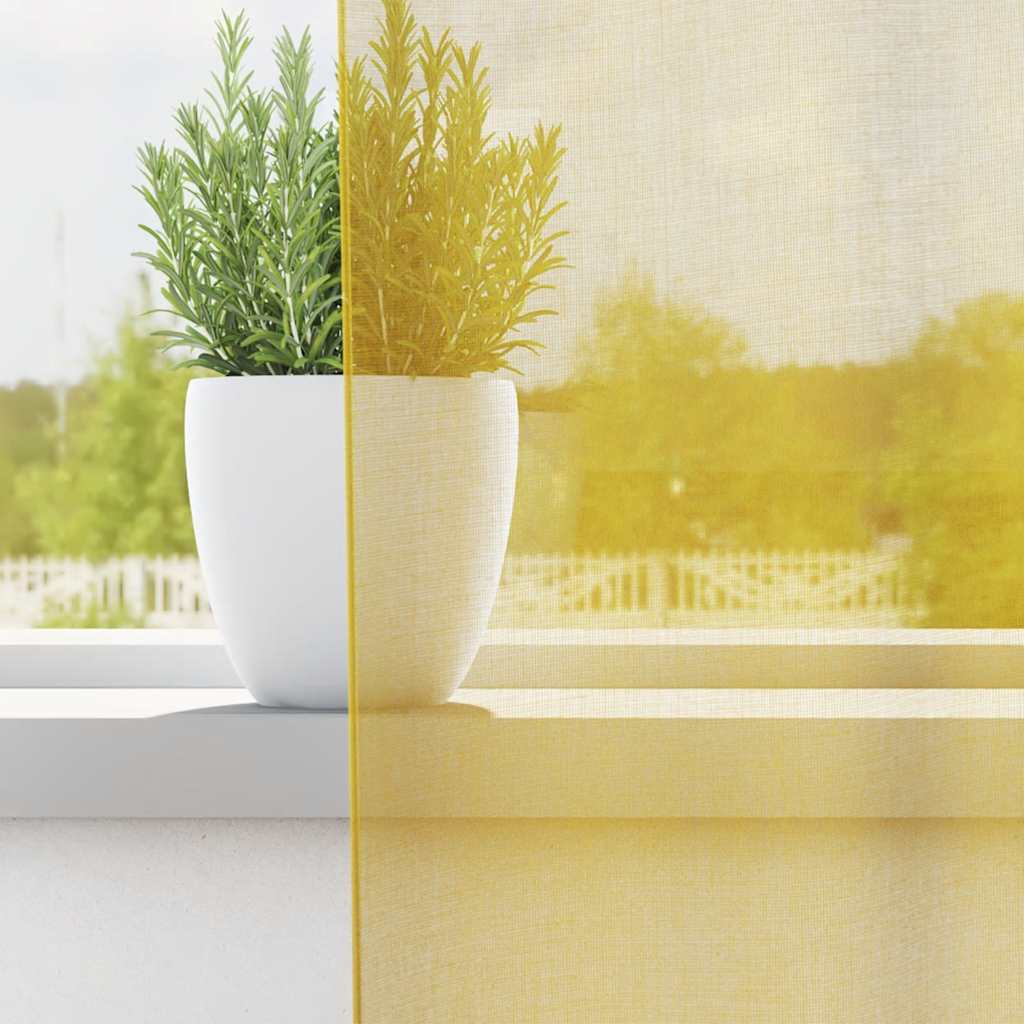 Gordijnen voile met doorvoertules 2 st geel