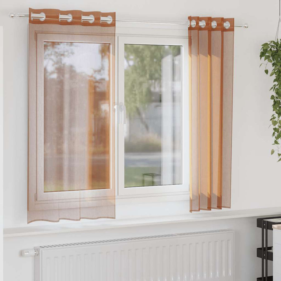 Gordijnen voile met doorvoertules 2 st terracotta
