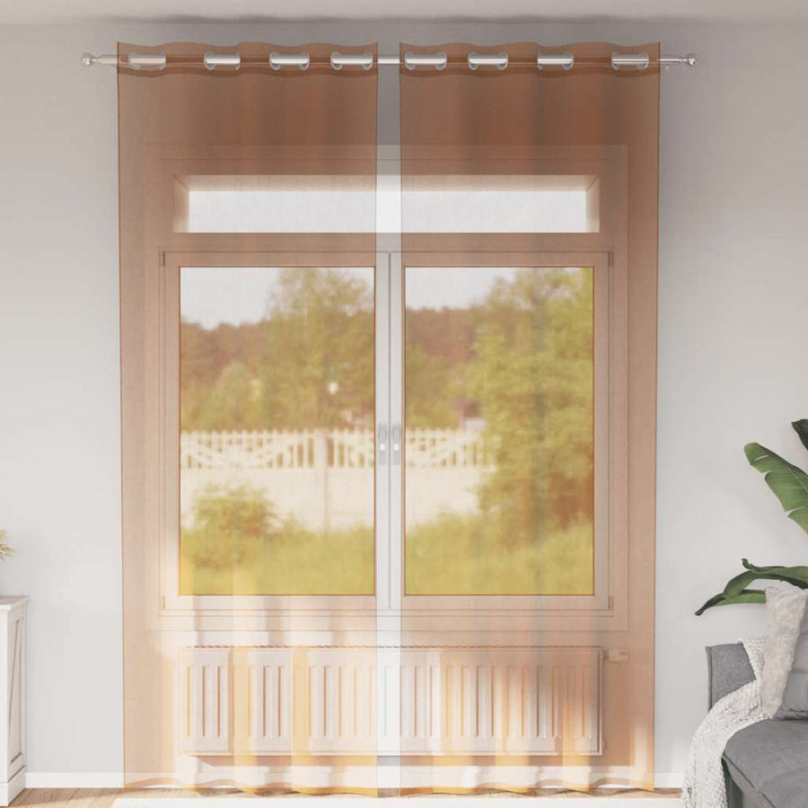 Gordijnen voile met doorvoertules 2 st terracotta