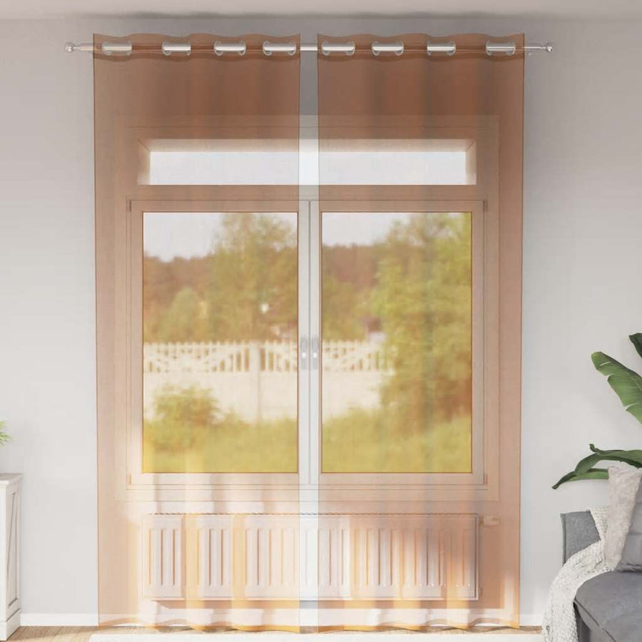 Gordijnen voile met doorvoertules 2 st terracotta