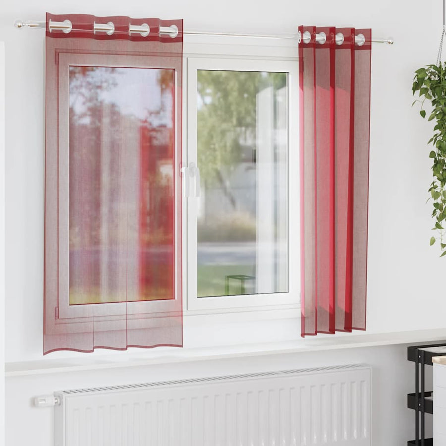 Gordijnen voile met doorvoertules 2 st wijnrood