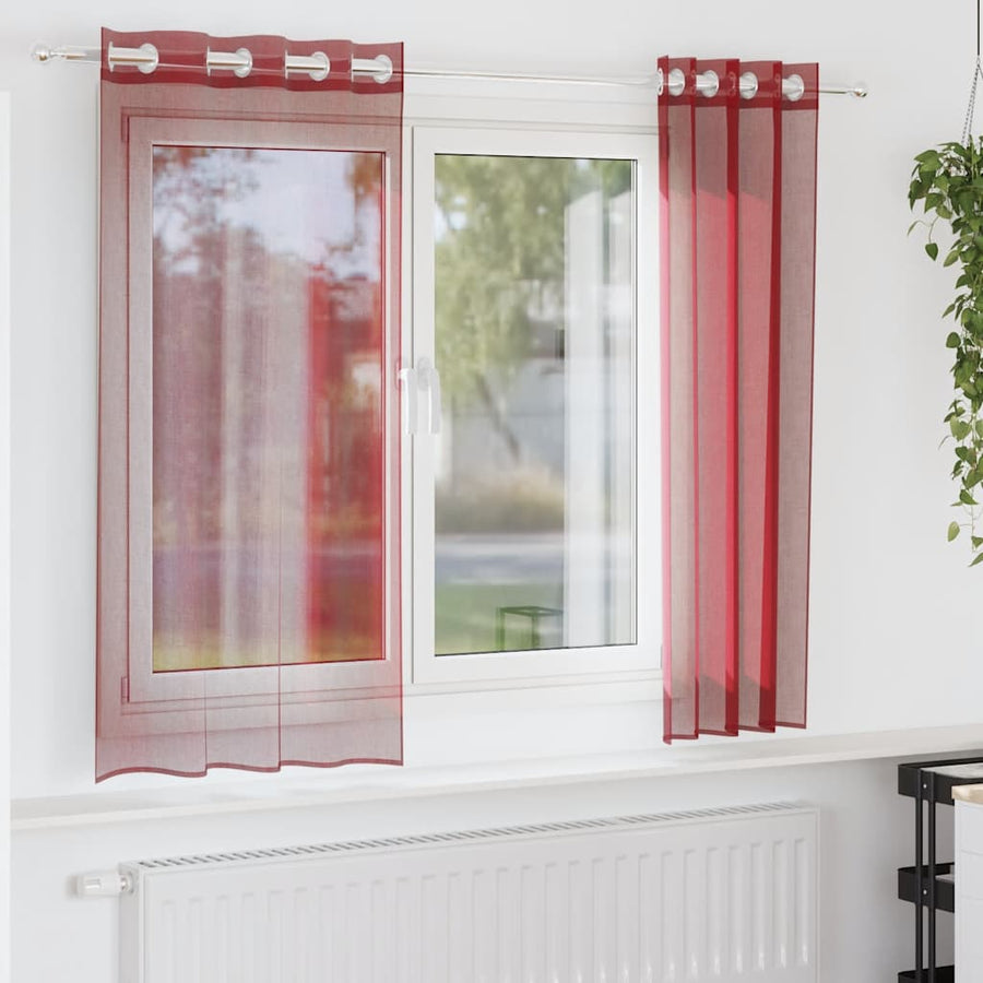 Gordijnen voile met doorvoertules 2 st wijnrood