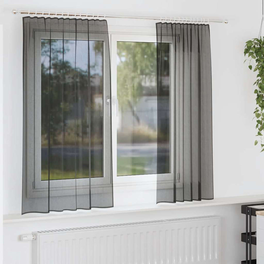 Gordijnen voile met roedezakken 2 st zwart