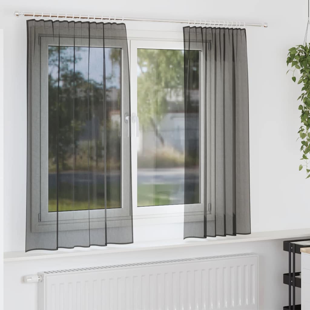 Gordijnen voile met roedezakken 2 st zwart