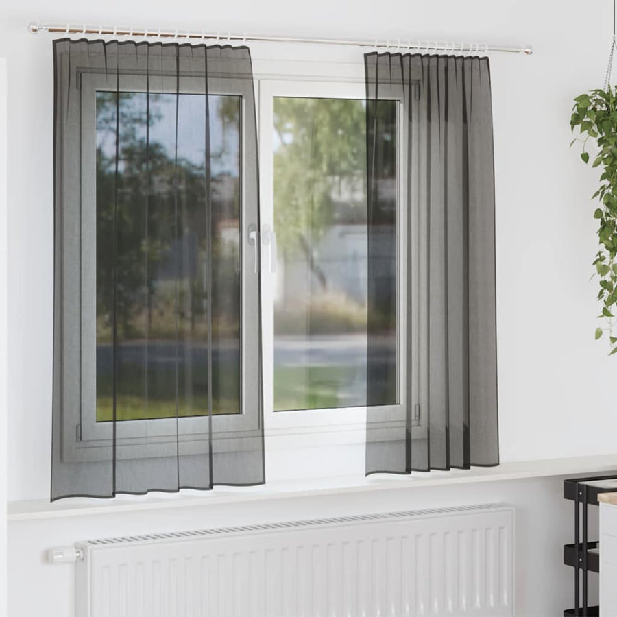 Gordijnen voile met roedezakken 2 st zwart