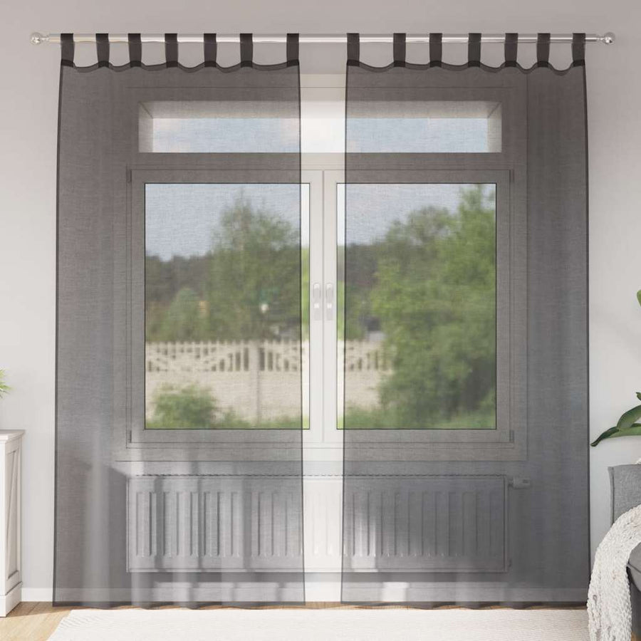 Gordijnen voile met roedezakken 2 st zwart