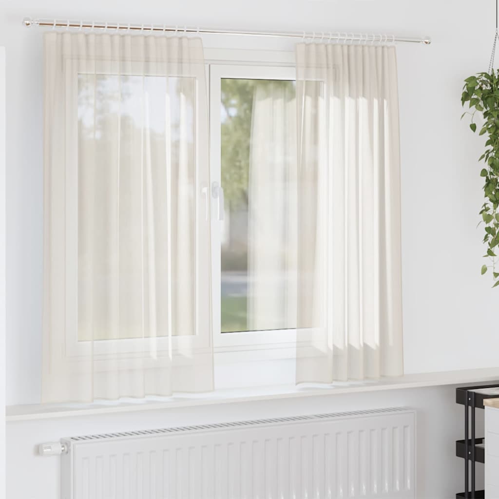 Gordijnen voile met roedezakken 2 st crèmekleurig