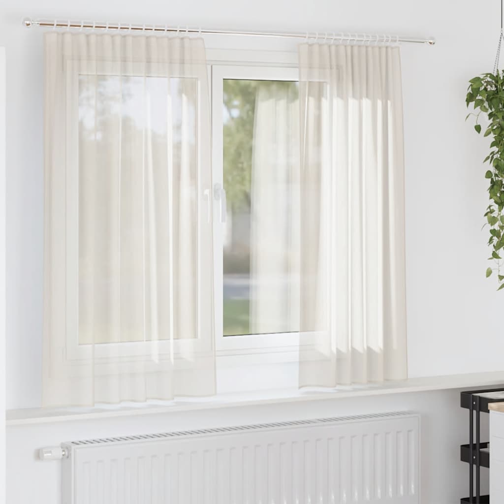 Gordijnen voile met roedezakken 2 st crèmekleurig