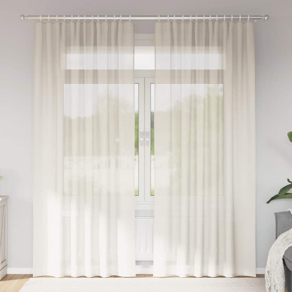 Gordijnen voile met roedezakken 2 st crèmekleurig