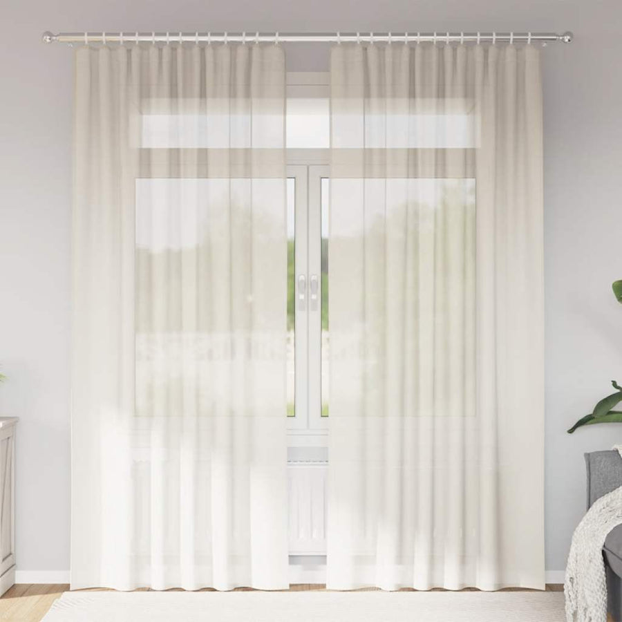 Gordijnen voile met roedezakken 2 st crèmekleurig