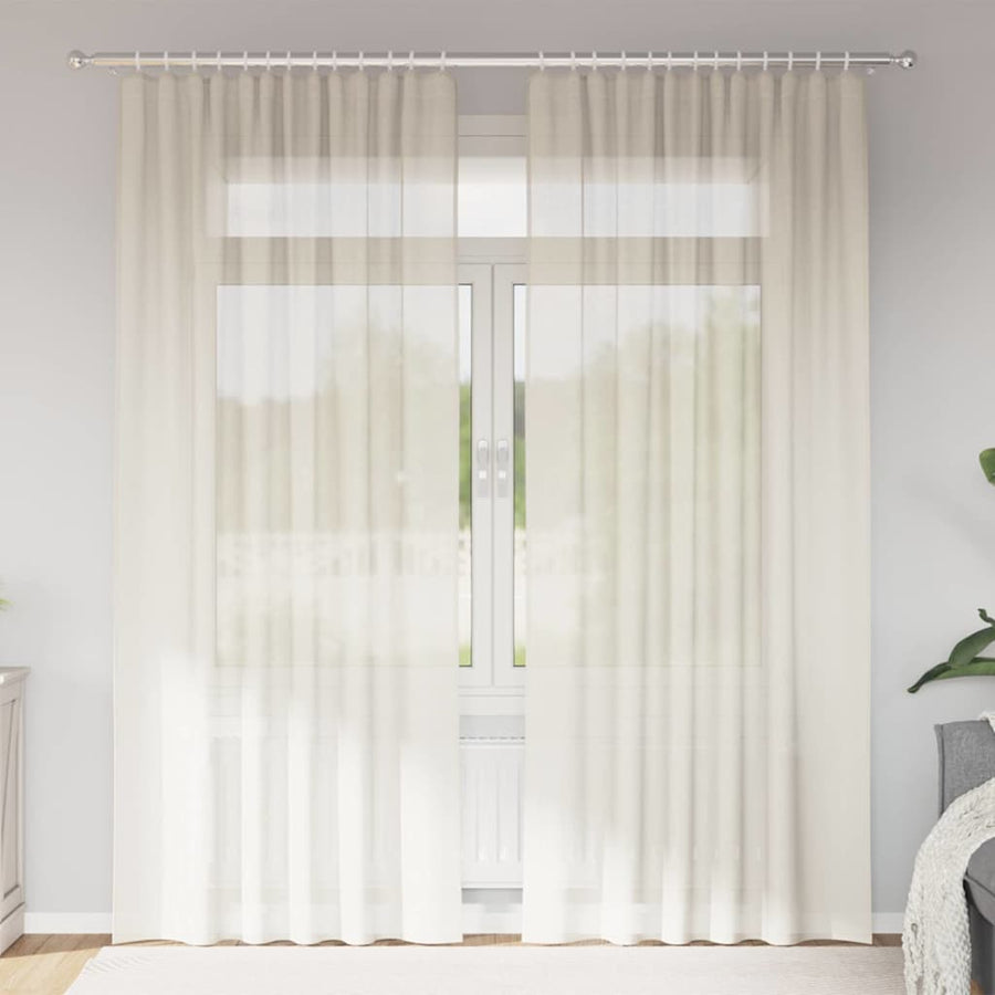 Gordijnen voile met roedezakken 2 st crèmekleurig