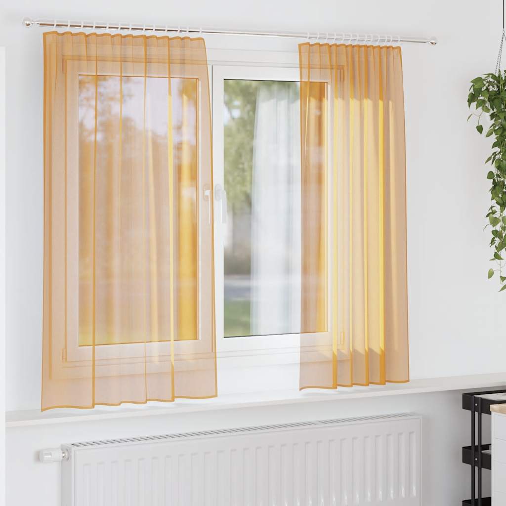 Gordijnen voile met roedezakken 2 st oranje