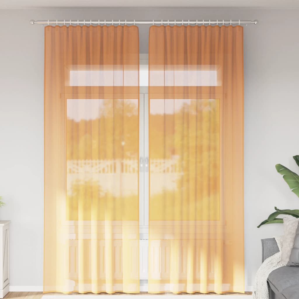 Gordijnen voile met roedezakken 2 st oranje