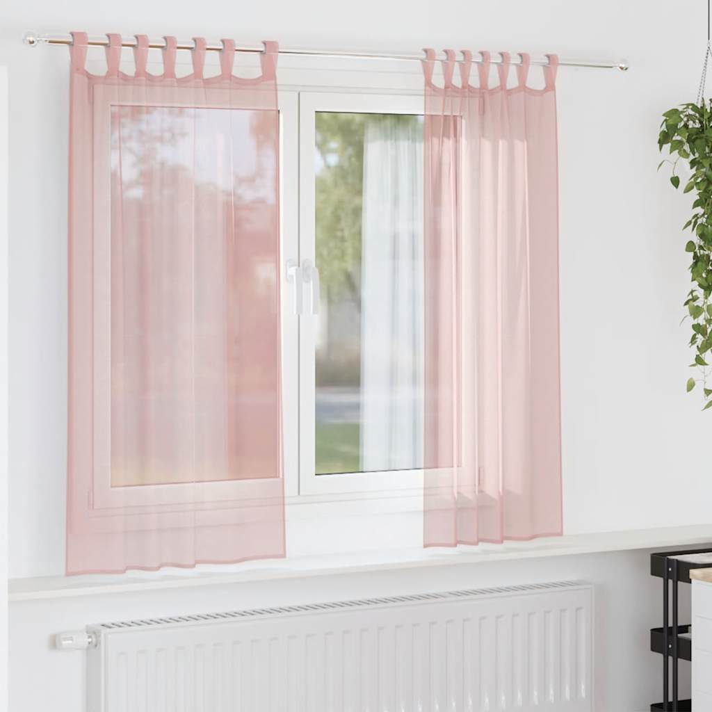 Gordijnen voile met roedezakken 2 st roze