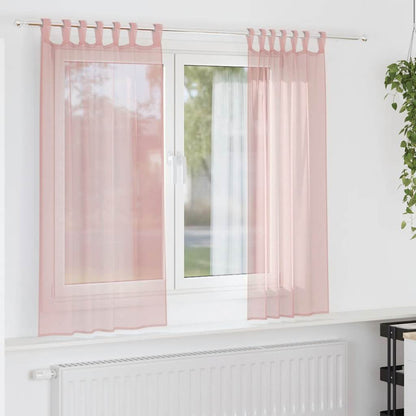 Gordijnen voile met roedezakken 2 st roze