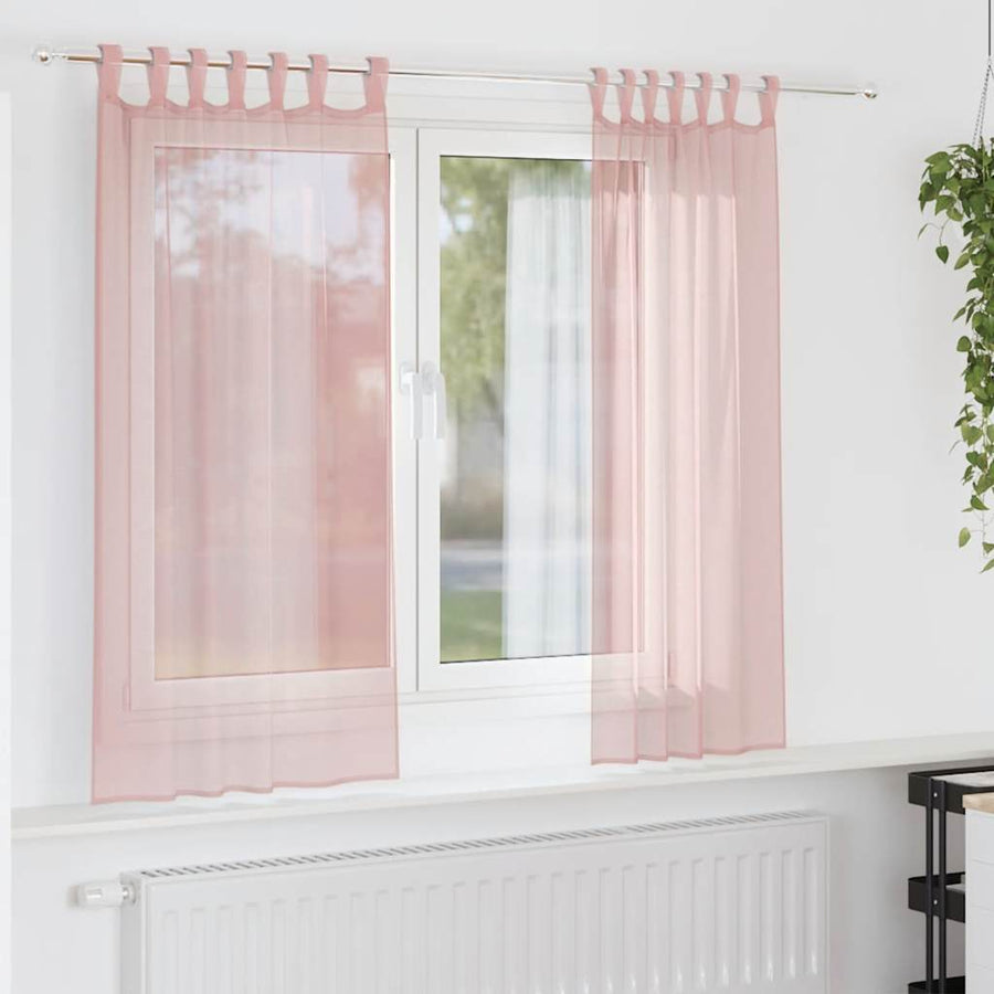 Gordijnen voile met roedezakken 2 st roze