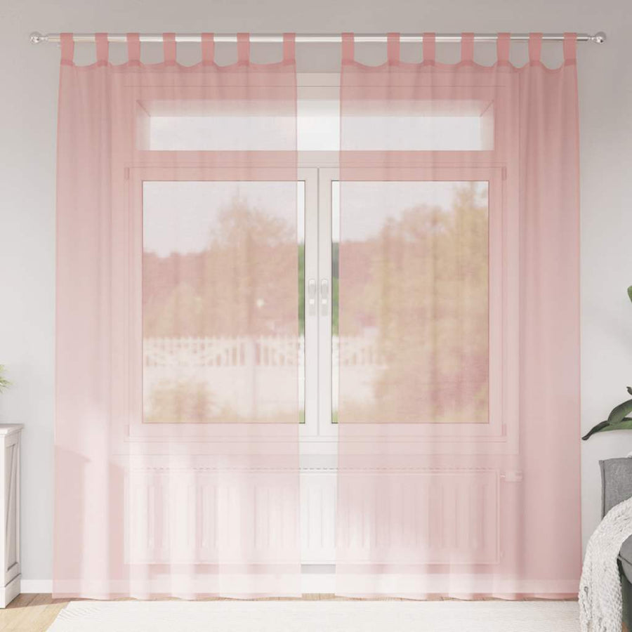 Gordijnen voile met roedezakken 2 st roze