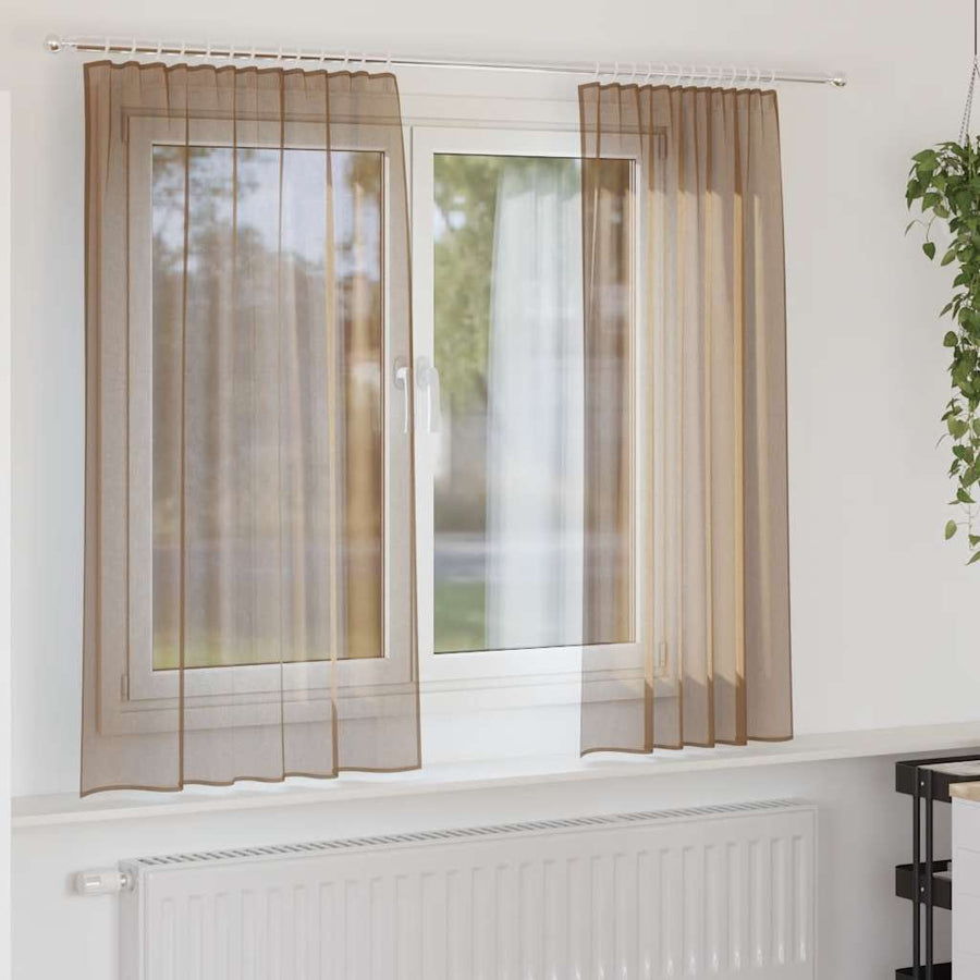 Gordijnen voile met roedezakken 2 st lichtbruin
