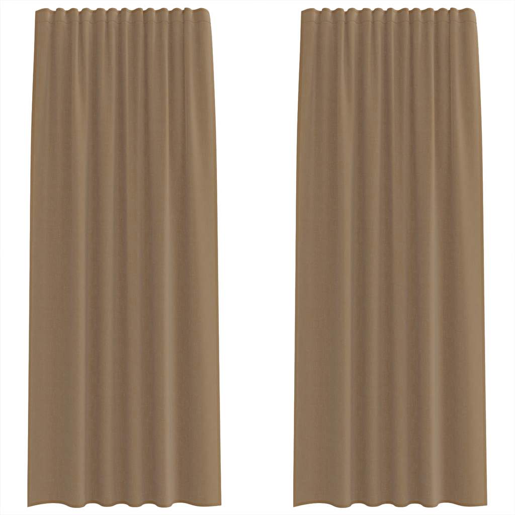 Gordijnen voile met roedezakken 2 st lichtbruin