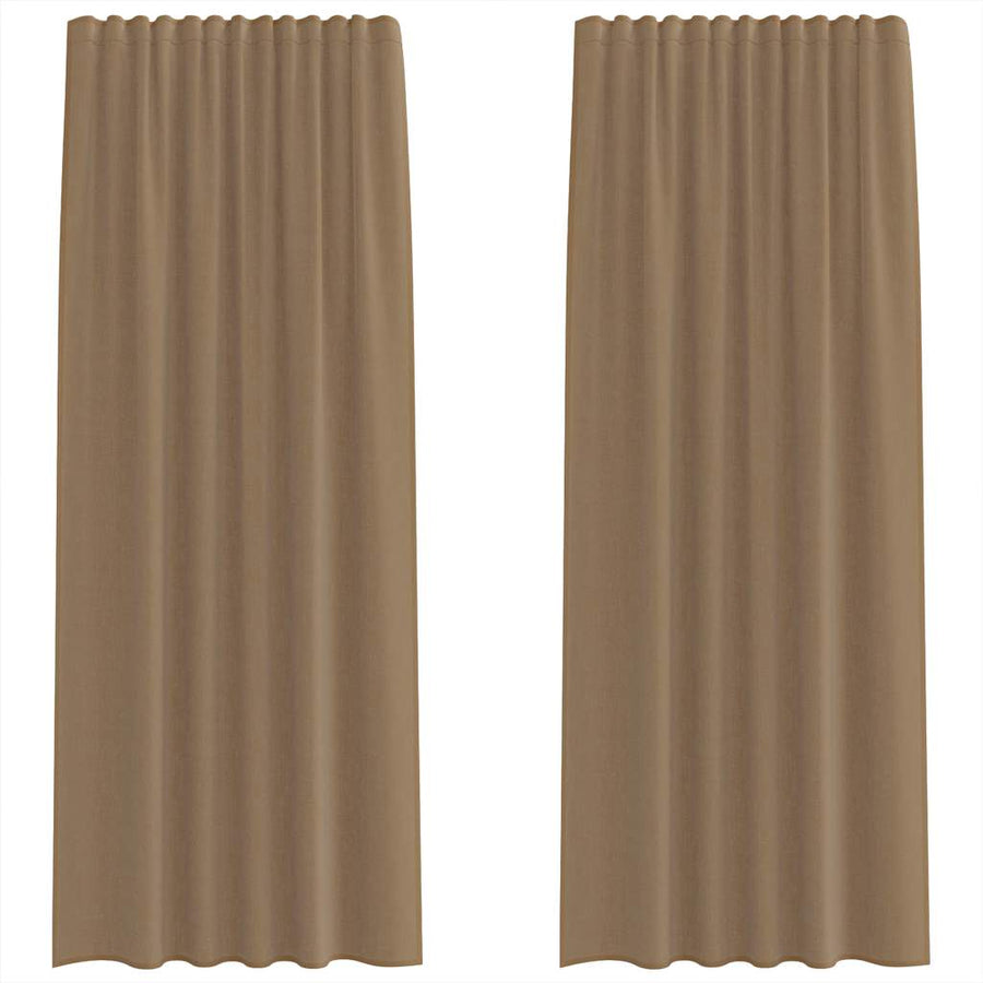 Gordijnen voile met roedezakken 2 st lichtbruin