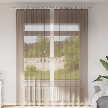 Gordijnen voile met roedezakken 2 st lichtbruin