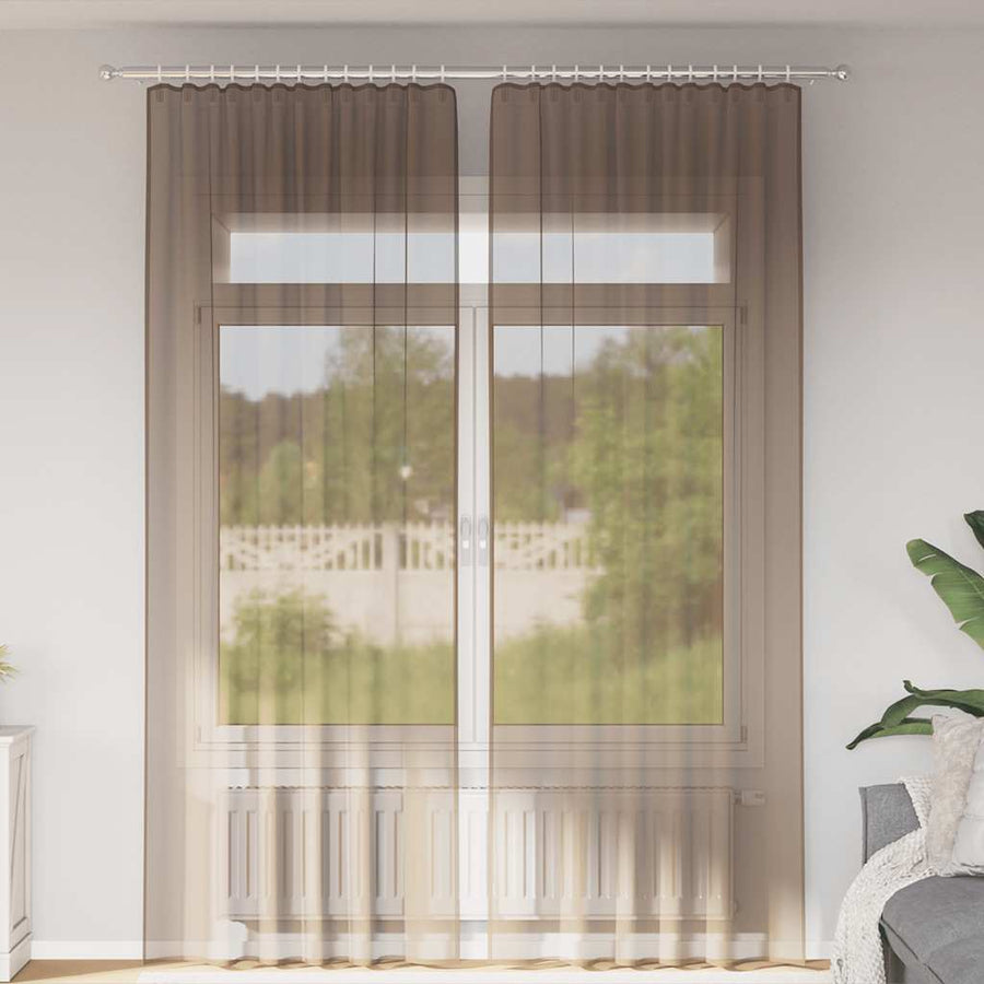Gordijnen voile met roedezakken 2 st lichtbruin