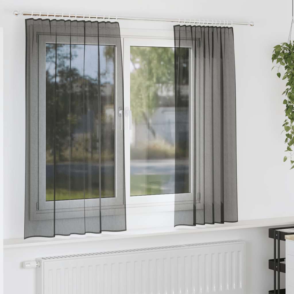 Gordijnen voile met tab top 2 st zwart