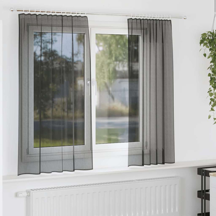 Gordijnen voile met tab top 2 st zwart
