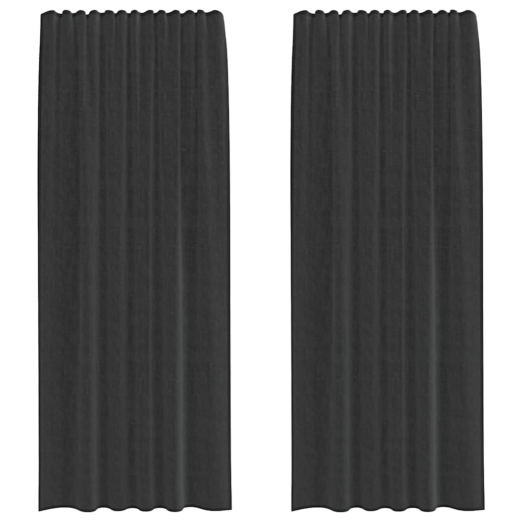 Gordijnen voile met tab top 2 st zwart