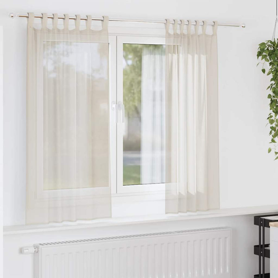 Gordijnen Voile Met Tab Top 2 St Kleurig 1 140 x 140 cm Crème