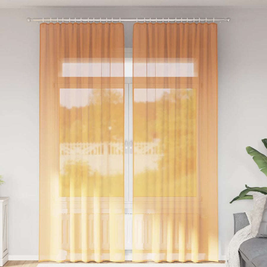 Gordijnen Voile met lussen 2 st 140x260 cm oranje